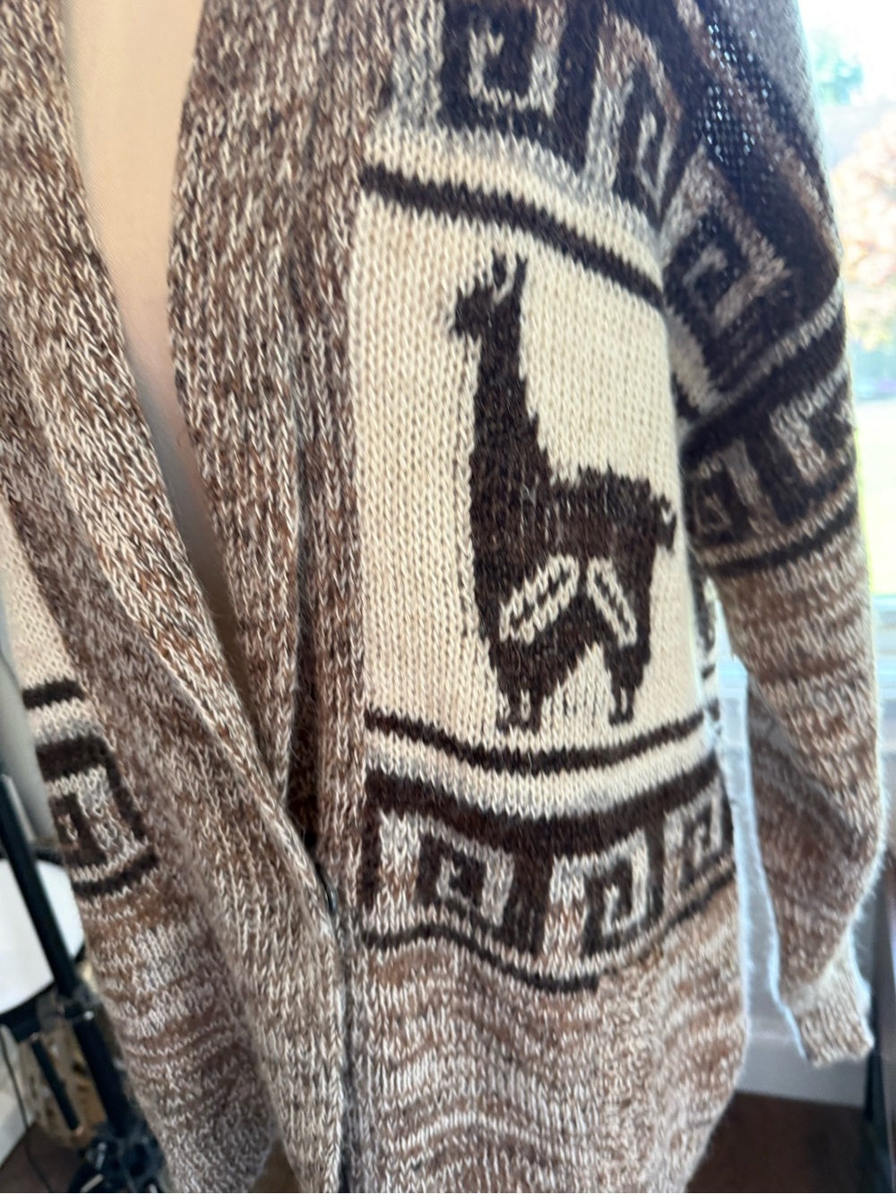Isabel Marant Etoile Brown Cream Alpaca-Pattern Alpaca and Wool Cardigan Large - Picture 4 of 16